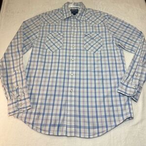 Aeropostale Men's Light Blue Plaid Button Down Shirt Size L Slim Fit